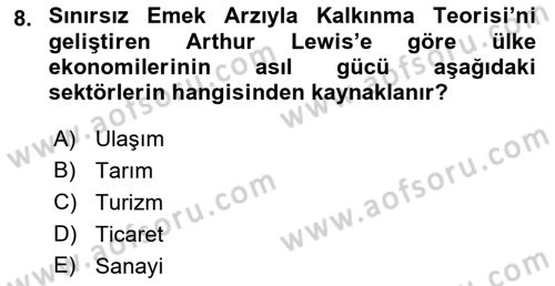 İktisadi Kalkınma Dersi 2021 - 2022 Yılı (Vize) Ara Sınav Soruları 8. Soru