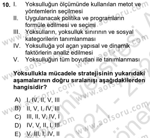 İktisadi Kalkınma Dersi 2021 - 2022 Yılı (Final) Dönem Sonu Sınav Soruları 10. Soru