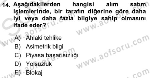 İktisadi Kalkınma Dersi 2021 - 2022 Yılı (Final) Dönem Sonu Sınav Soruları 14. Soru