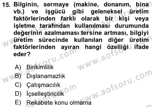 İktisadi Kalkınma Dersi 2021 - 2022 Yılı (Final) Dönem Sonu Sınav Soruları 15. Soru