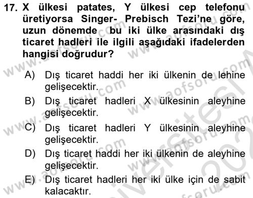 İktisadi Kalkınma Dersi 2021 - 2022 Yılı (Final) Dönem Sonu Sınav Soruları 17. Soru
