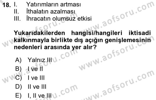 İktisadi Kalkınma Dersi 2021 - 2022 Yılı (Final) Dönem Sonu Sınav Soruları 18. Soru