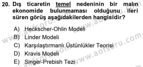 İktisadi Kalkınma Dersi 2021 - 2022 Yılı (Final) Dönem Sonu Sınav Soruları 20. Soru