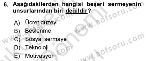 İktisadi Kalkınma Dersi 2021 - 2022 Yılı (Final) Dönem Sonu Sınav Soruları 6. Soru