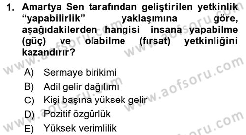 İktisadi Kalkınma Dersi 2021 - 2022 Yılı Yaz Okulu Sınav Soruları 1. Soru