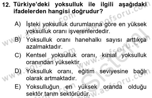 İktisadi Kalkınma Dersi 2021 - 2022 Yılı Yaz Okulu Sınav Soruları 12. Soru
