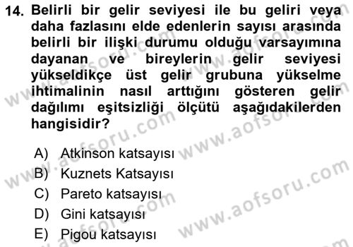İktisadi Kalkınma Dersi 2021 - 2022 Yılı Yaz Okulu Sınav Soruları 14. Soru