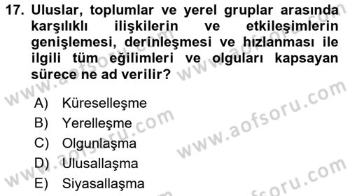İktisadi Kalkınma Dersi 2021 - 2022 Yılı Yaz Okulu Sınav Soruları 17. Soru