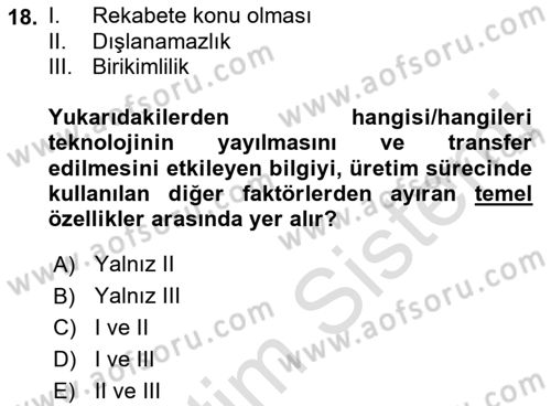 İktisadi Kalkınma Dersi 2021 - 2022 Yılı Yaz Okulu Sınav Soruları 18. Soru