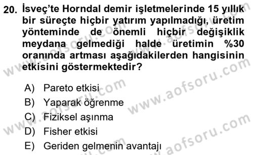 İktisadi Kalkınma Dersi 2021 - 2022 Yılı Yaz Okulu Sınav Soruları 20. Soru