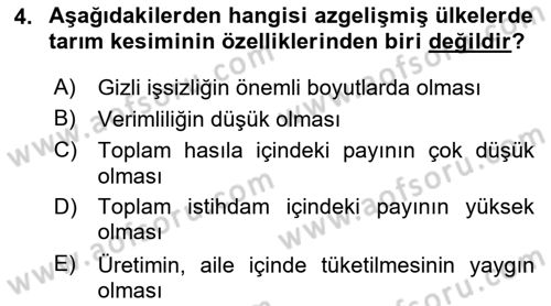 İktisadi Kalkınma Dersi 2021 - 2022 Yılı Yaz Okulu Sınav Soruları 4. Soru