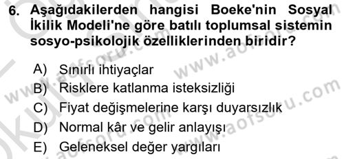 İktisadi Kalkınma Dersi 2021 - 2022 Yılı Yaz Okulu Sınavı 6. Soru