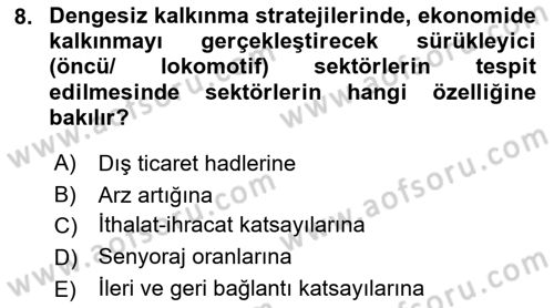 İktisadi Kalkınma Dersi 2021 - 2022 Yılı Yaz Okulu Sınav Soruları 8. Soru