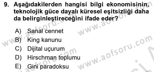 İktisadi Kalkınma Dersi 2021 - 2022 Yılı Yaz Okulu Sınav Soruları 9. Soru