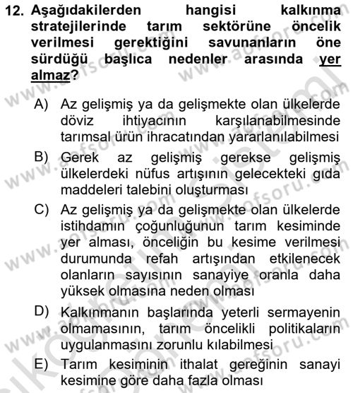 İktisadi Kalkınma Dersi Ara Sınavı Deneme Sınav Soruları 12. Soru