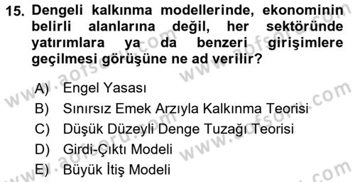 İktisadi Kalkınma Dersi Ara Sınavı Deneme Sınav Soruları 15. Soru