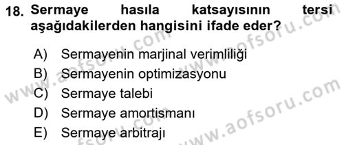 İktisadi Kalkınma Dersi 2022 - 2023 Yılı (Vize) Ara Sınav Soruları 18. Soru