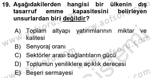 İktisadi Kalkınma Dersi Ara Sınavı Deneme Sınav Soruları 19. Soru