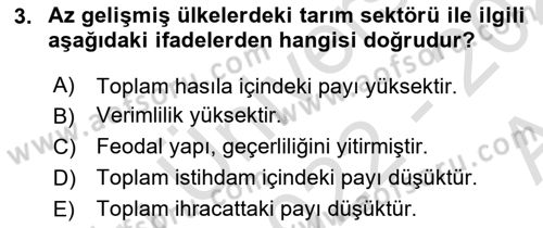 İktisadi Kalkınma Dersi Ara Sınavı Deneme Sınav Soruları 3. Soru