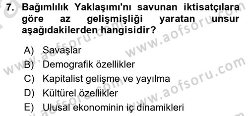 İktisadi Kalkınma Dersi 2022 - 2023 Yılı (Vize) Ara Sınav Soruları 7. Soru