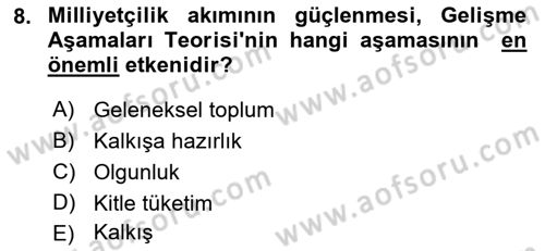 İktisadi Kalkınma Dersi Ara Sınavı Deneme Sınav Soruları 8. Soru