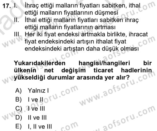 İktisadi Kalkınma Dersi 2022 - 2023 Yılı (Final) Dönem Sonu Sınavı 17. Soru