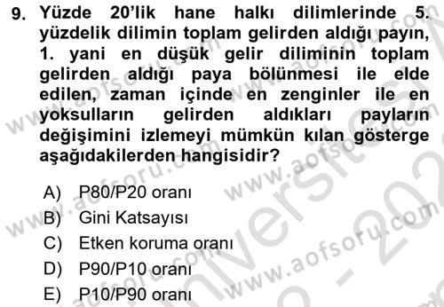 İktisadi Kalkınma Dersi 2022 - 2023 Yılı (Final) Dönem Sonu Sınavı 9. Soru