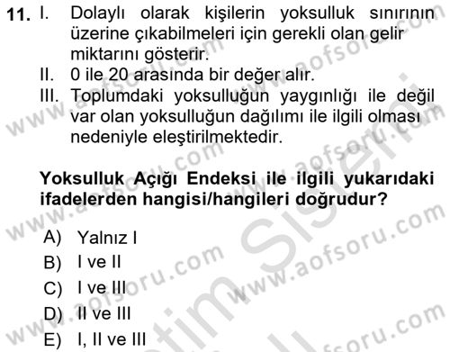 İktisadi Kalkınma Dersi 2022 - 2023 Yılı Yaz Okulu Sınav Soruları 11. Soru