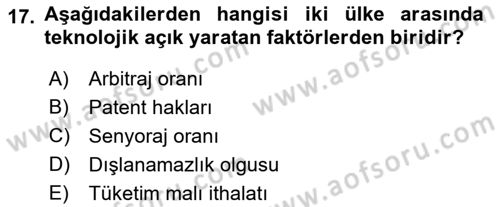 İktisadi Kalkınma Dersi 2022 - 2023 Yılı Yaz Okulu Sınav Soruları 17. Soru