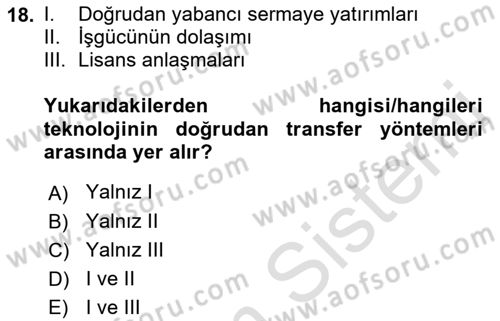 İktisadi Kalkınma Dersi 2022 - 2023 Yılı Yaz Okulu Sınav Soruları 18. Soru