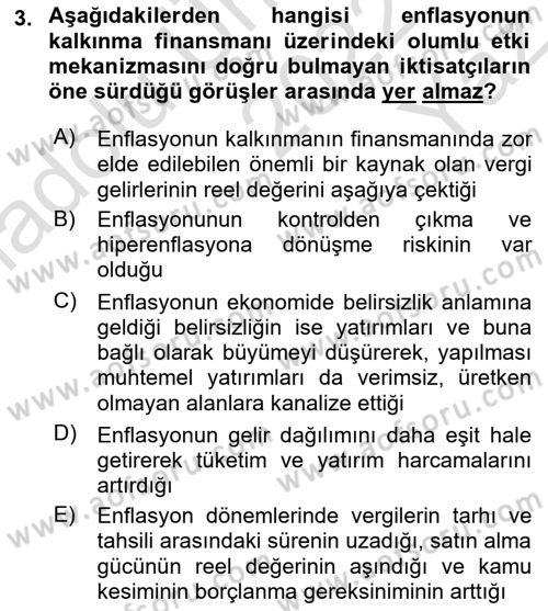 İktisadi Kalkınma Dersi 2022 - 2023 Yılı Yaz Okulu Sınav Soruları 3. Soru
