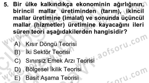 İktisadi Kalkınma Dersi 2022 - 2023 Yılı Yaz Okulu Sınav Soruları 5. Soru