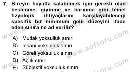 İktisadi Kalkınma Dersi 2022 - 2023 Yılı Yaz Okulu Sınav Soruları 7. Soru