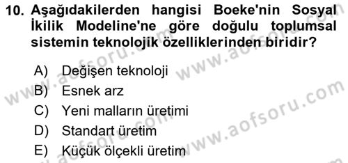 İktisadi Kalkınma Dersi Ara Sınavı Deneme Sınav Soruları 10. Soru