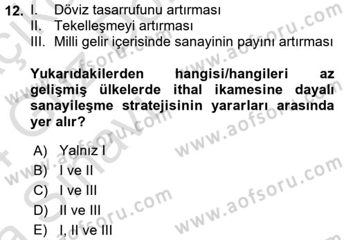 İktisadi Kalkınma Dersi Ara Sınavı Deneme Sınav Soruları 12. Soru