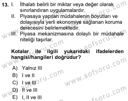 İktisadi Kalkınma Dersi 2023 - 2024 Yılı (Vize) Ara Sınav Soruları 13. Soru