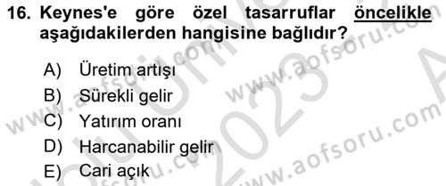 İktisadi Kalkınma Dersi Ara Sınavı Deneme Sınav Soruları 16. Soru