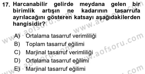 İktisadi Kalkınma Dersi 2023 - 2024 Yılı (Vize) Ara Sınav Soruları 17. Soru
