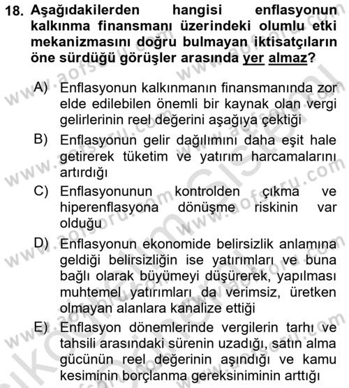 İktisadi Kalkınma Dersi Ara Sınavı Deneme Sınav Soruları 18. Soru