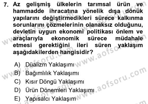 İktisadi Kalkınma Dersi Ara Sınavı Deneme Sınav Soruları 7. Soru
