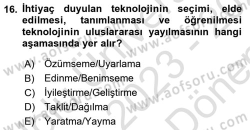 İktisadi Kalkınma Dersi 2023 - 2024 Yılı (Final) Dönem Sonu Sınav Soruları 16. Soru
