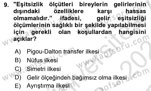 İktisadi Kalkınma Dersi 2023 - 2024 Yılı (Final) Dönem Sonu Sınav Soruları 9. Soru