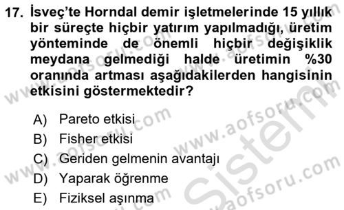 İktisadi Kalkınma Dersi 2023 - 2024 Yılı Yaz Okulu Sınav Soruları 17. Soru