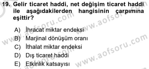 İktisadi Kalkınma Dersi 2023 - 2024 Yılı Yaz Okulu Sınav Soruları 19. Soru