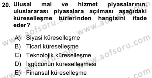 İktisadi Kalkınma Dersi 2023 - 2024 Yılı Yaz Okulu Sınav Soruları 20. Soru