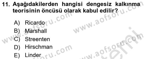 İktisadi Kalkınma Dersi 2024 - 2025 Yılı (Vize) Ara Sınav Soruları 11. Soru