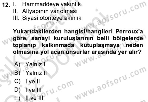 İktisadi Kalkınma Dersi 2024 - 2025 Yılı (Vize) Ara Sınav Soruları 12. Soru