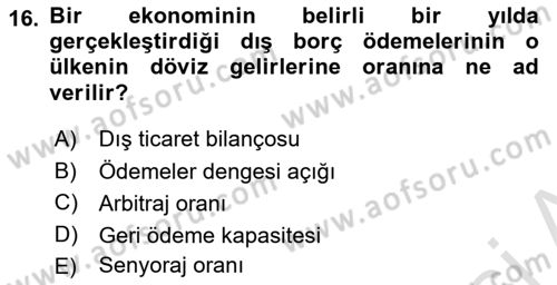 İktisadi Kalkınma Dersi 2024 - 2025 Yılı (Vize) Ara Sınav Soruları 16. Soru