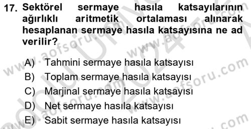 İktisadi Kalkınma Dersi 2024 - 2025 Yılı (Vize) Ara Sınav Soruları 17. Soru