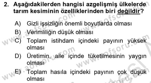 İktisadi Kalkınma Dersi 2024 - 2025 Yılı (Vize) Ara Sınav Soruları 2. Soru